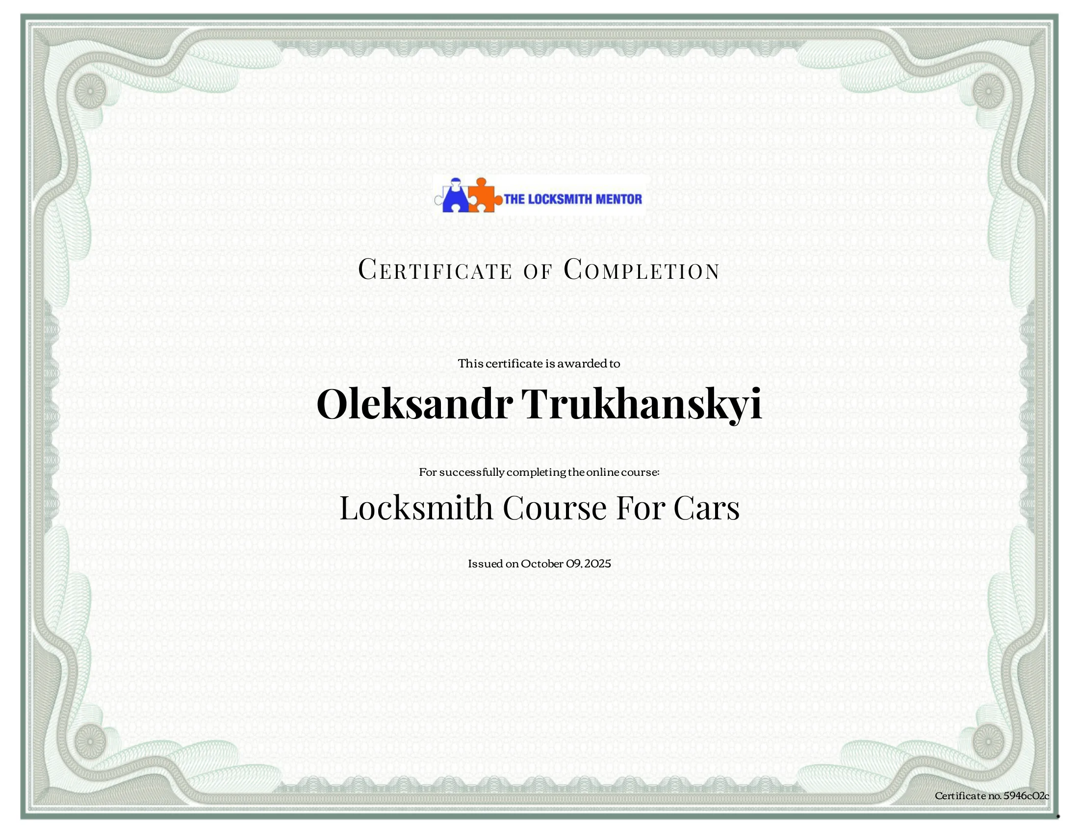 Certification serrurier professionnel — Alex Mobile Locksmith